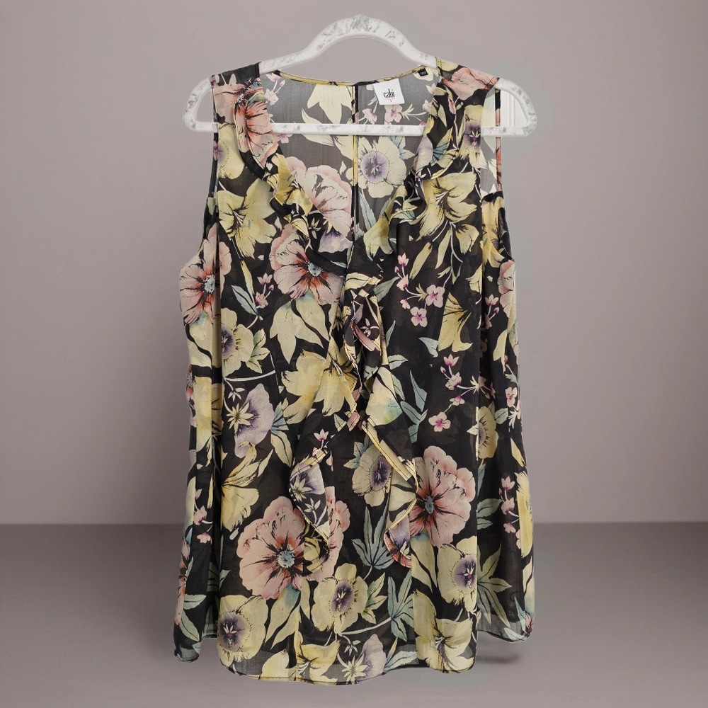 CAbi Sleeveless Casual Floral Print Blouse Large
